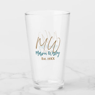 Verre Monogramme marron bleu turquoise année simple mini