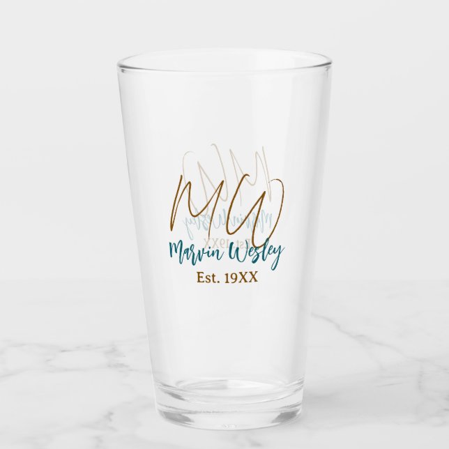 Verre Monogramme marron bleu turquoise année simple mini (Devant)
