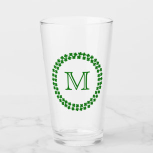 Verre Monogramme moderne 4 feuille Clocher Shamrock vert