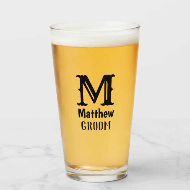 Verre Monogramme Moderne de Typographie Initiale du Mari (Devant (rempli))