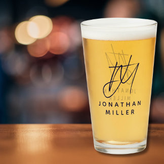 Verre Monogramme moderne Nom Bière simple