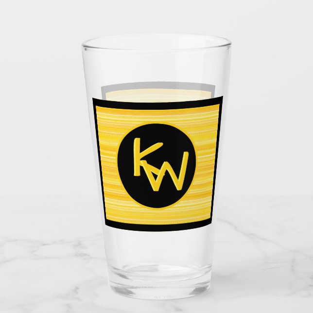 Verre Monogramme noir jaune citron rétro (Devant)