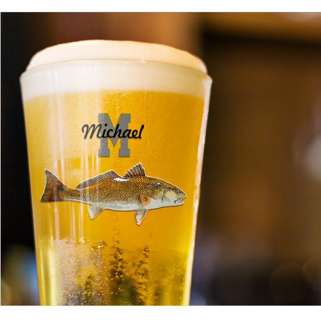Verre Monogramme Nom sébaste Pêche Hommes Sports Extérie (For those who love to reel in a Redfish! The perfect monogram glassware, beer glass, drinking glass)
