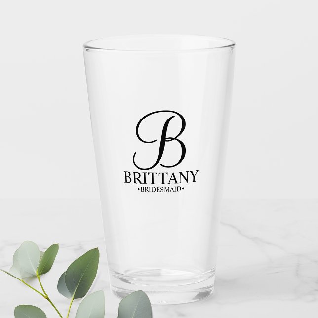 Verre Monogramme personnalisé moderne et nom Bridesmaid (Créateur téléchargé)