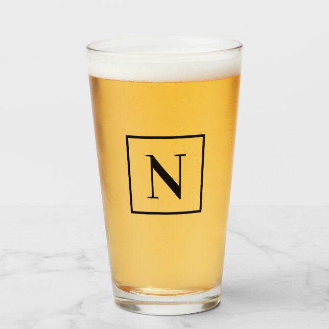 Verre Monogramme simple à bordure carrée noire à lettre  (Devant (rempli))