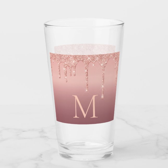 Verre Monogramme Votre Lettre Rose Or Parties scintillan (Devant)