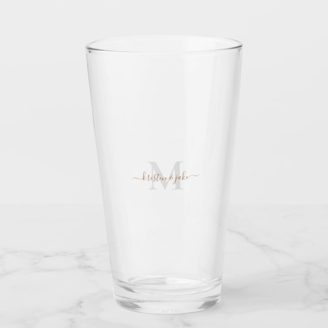 Verre Monogrammes et noms de script Gold & Grey (Devant)