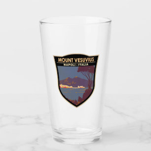 Verre Mont Vésuve Golfe de Naples Badge Vintage
