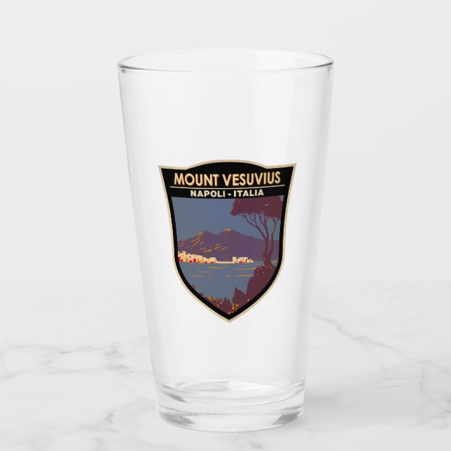 Verre Mont Vésuve Golfe de Naples Badge Vintage (Devant)