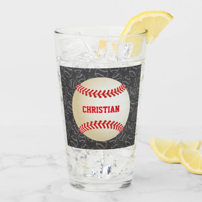 Verre Motif de baseball Chalkboard avec nom et baseball (Dos glace)