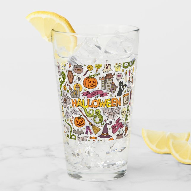 Verre Motif de doodle Halloween mignon (Devant glace)