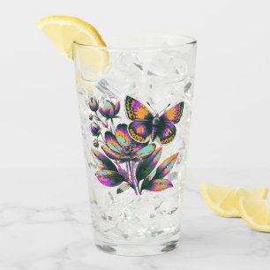 Verre Motif de fleurs de papillon vibrant