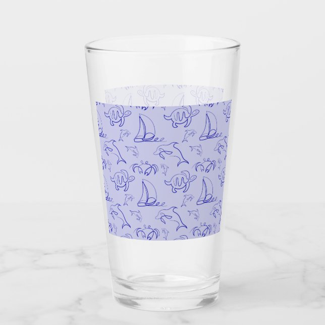 Verre Motif d'une ligne d'animal marin et voilier (Devant)