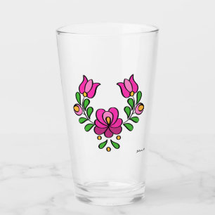 Verre Motif hongrois de broderie, "Matyó" - rose