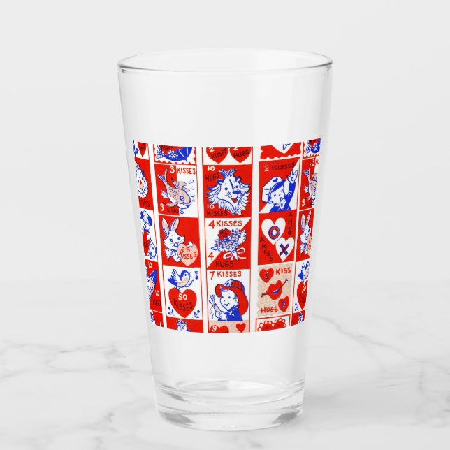 Verre Motif timbre de la Saint-Valentin vintage des anné (Devant)