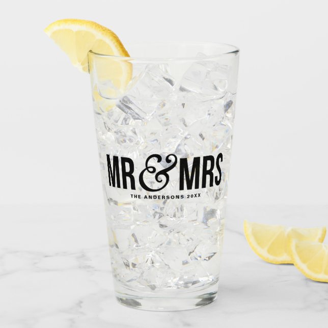 Verre Mr & Mrs Mariage Personnalisé Faveur (Devant glace)