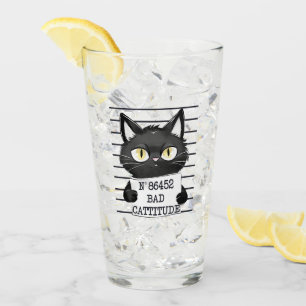Verre Mugshot de chat noir drôle et mignon