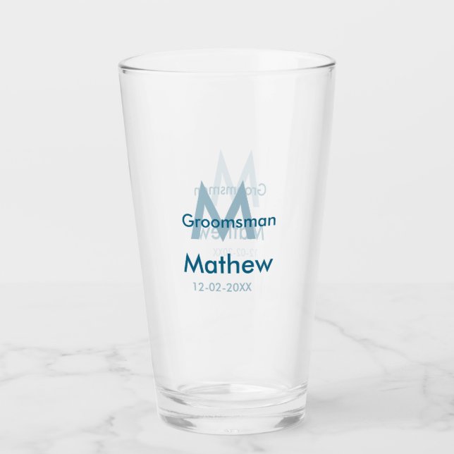 Verre Navy bleu nom de garçon d'honneur lettre date masc (Devant)