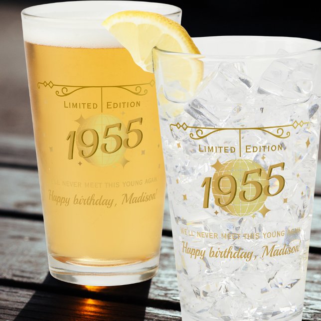 Verre Né en 1955 70e anniversaire fête boissons bière (Créateur téléchargé)