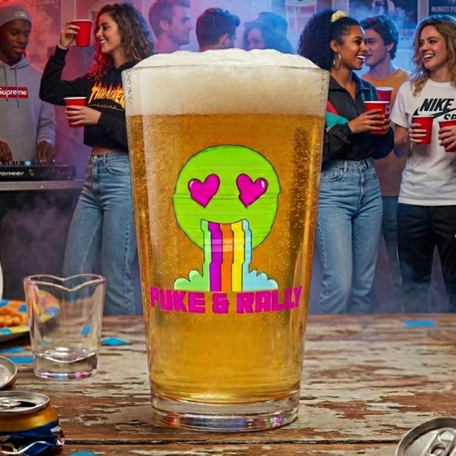 Verre Neon Puke & Rally Pint | Fête Drôle (Créateur téléchargé)