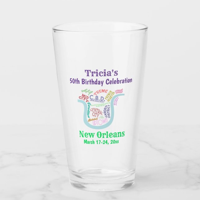 Verre New Orleans Nola Carte Voyage Fête de bière (Devant)