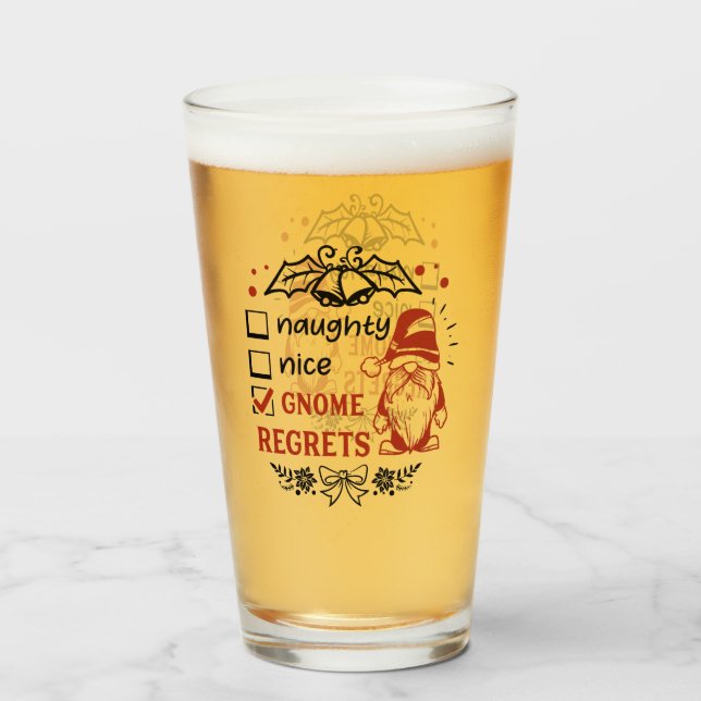 Verre Noël amusant gnome mot art (Devant (rempli))