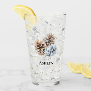 Verre Noël aux cônes de pin blanc bleu