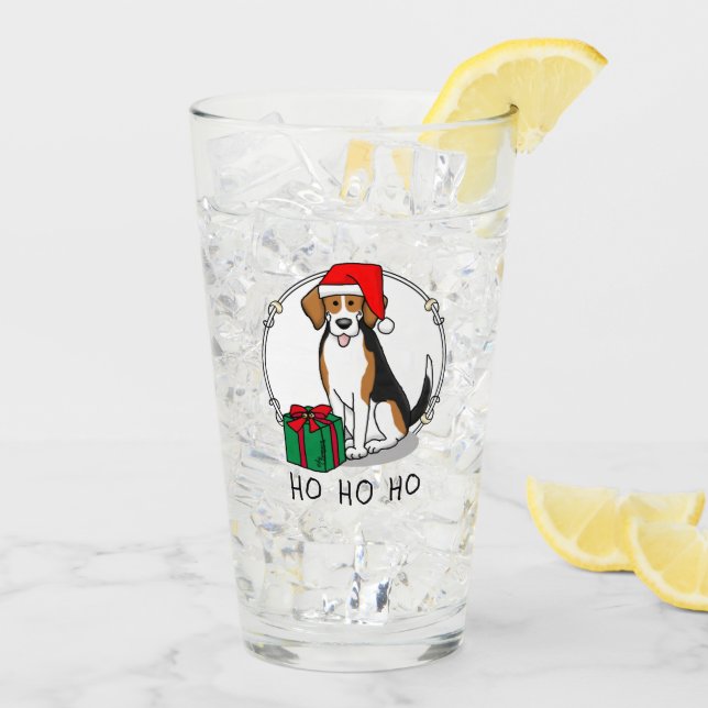 Verre Noël Beagle de chapeau de Noël (tri couleur 3) Chi (Dos glace)