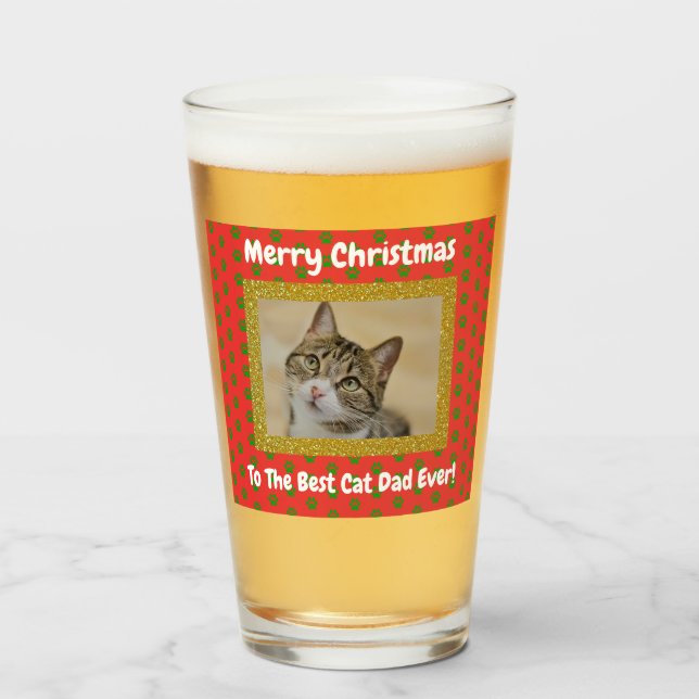 Verre Noël Chat Papa meilleur jamais animal de compagnie (Devant (rempli))