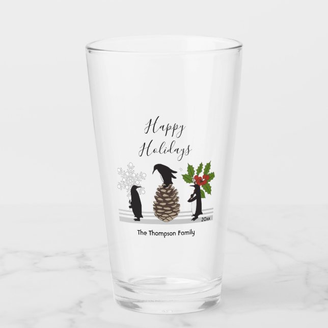 Verre Noël de pingouin drôle mignon personnalisé (Devant)