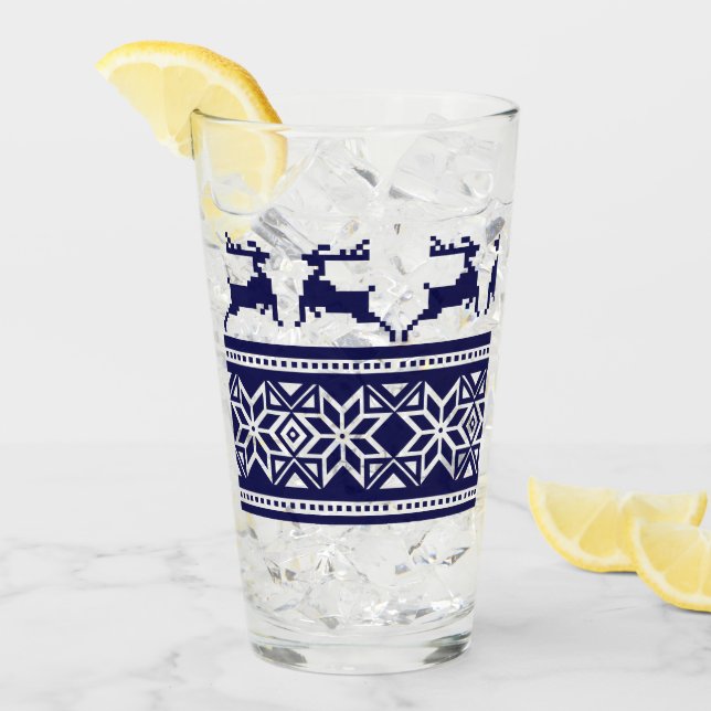 Verre Noël, Folk Scandinave Bleu et Blanc (Devant glace)