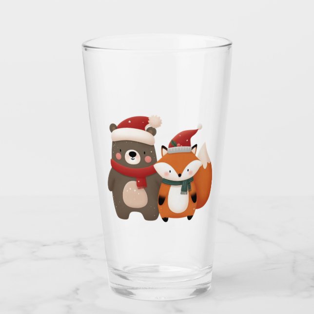 Verre Noël/hiver Mignonne Ours et renard (Devant)