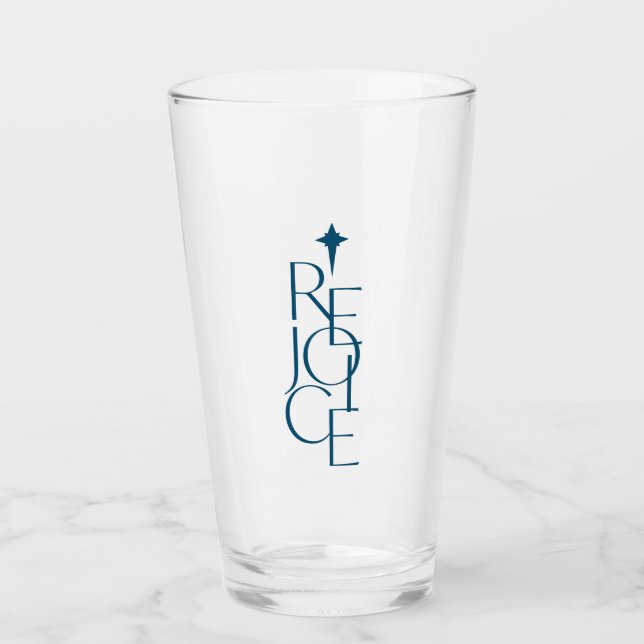 Verre Noël moderne, typographique REJOIX & étoile (Devant)