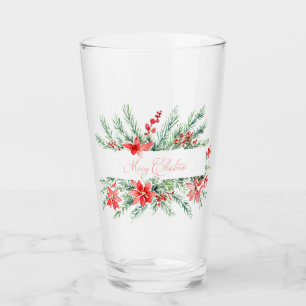 Verre Noël poinsettia aquarelle et verdure