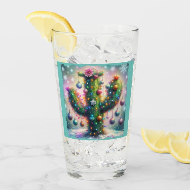 Verre Noël Saguaro Cactus Whimsical Snowflakes (Devant glace)