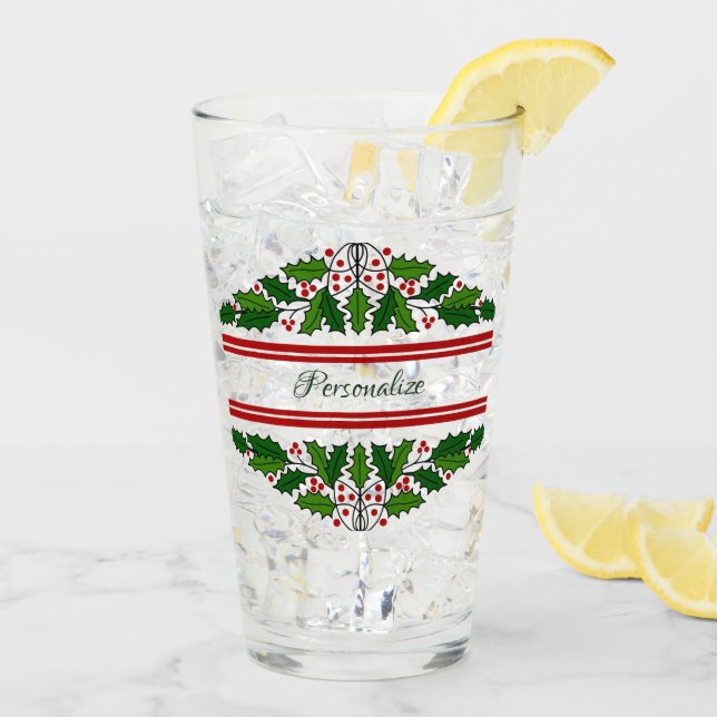 Verre Noël Vacances Wreath Xmas Holly Personnalisé (Dos glace)