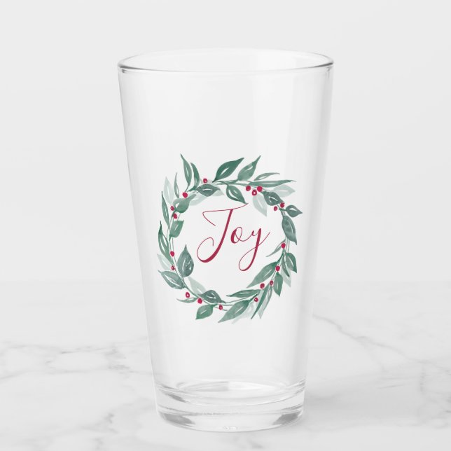 Verre Noël Vert couronne Fruits rouges Baies joies (Devant)