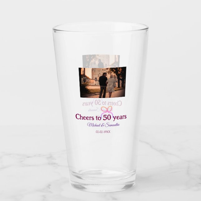 Verre Nœud rose pour 50 ans de mariage  (Devant)