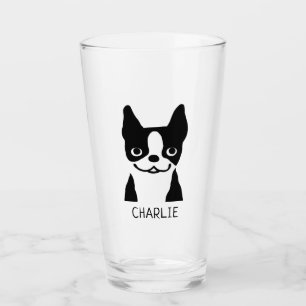 Verre Noir et blanc Boston Terrier Personnalisé