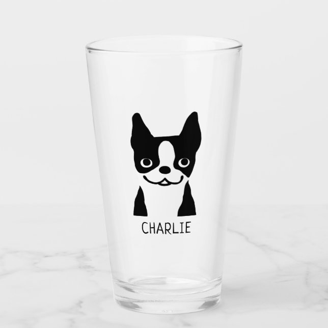 Verre Noir et blanc Boston Terrier Personnalisé (Devant)