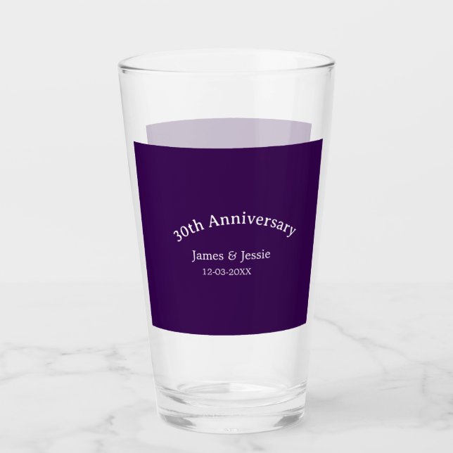 Verre nom date 30e anniversaire de mariage violet simple (Devant)