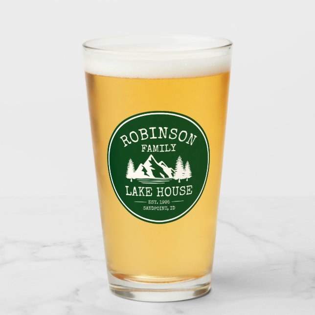 Verre Nom de famille Lake House Trees Forest Green (Devant (rempli))