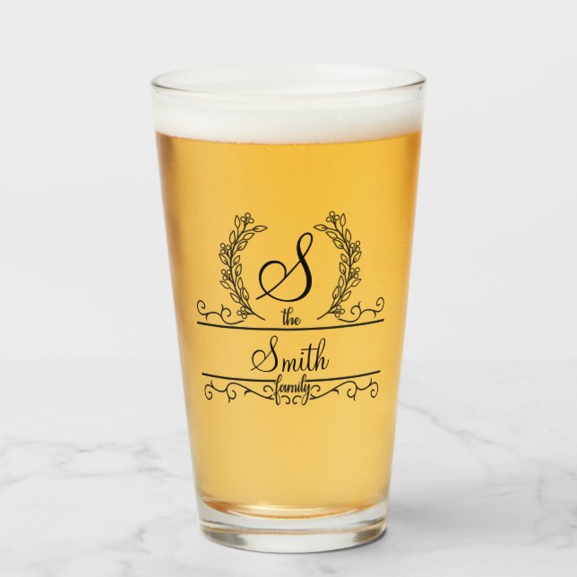 Verre Nom de famille personnalisé monogramme (Devant (rempli))