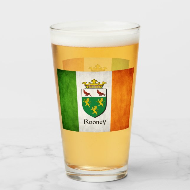 Verre Nom de famille Rooney Drapeau irlandais (Devant (rempli))