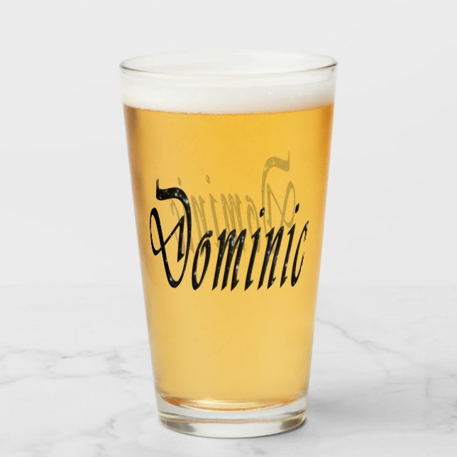 Verre Nom Dominique étoilé noir, (Devant (rempli))
