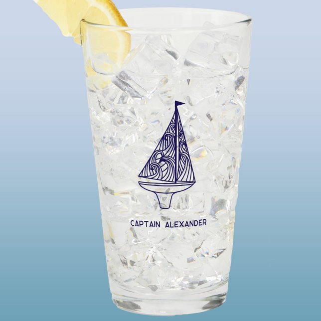Verre Nom du capitaine personnalisé de voile (Personalized sailing boat yacht captain custom name glass tumbler)