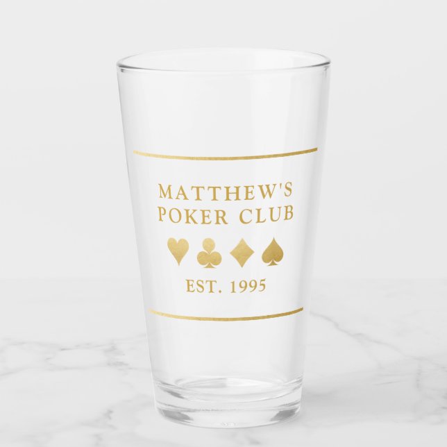 Verre Nom du club de poker et date de jeu de carte costu (Devant)