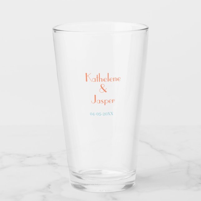 VERRE NOM DU COUPLE PECHE VERT DATE MARIAGE ROMANTIQUE É (Devant)