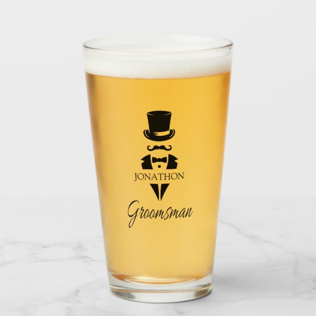 Verre Nom du Groomsman Tuxedo Top Hat (Devant (rempli))