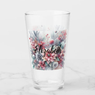 Verre Nom du monogramme Aquarelle florale de Noël